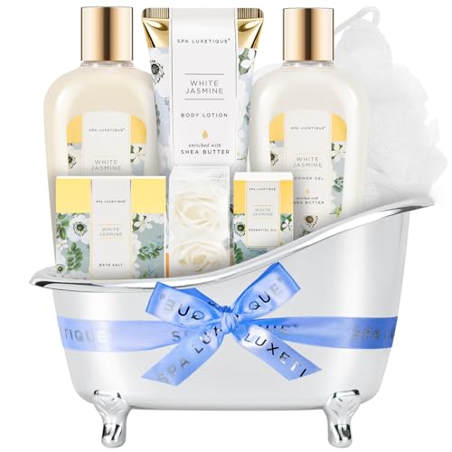 Self Care Gifts for Women, Spa Luxetique 8pcs Daisy Bath and Body Gift Baskets for Her, Bath Set with Bubble Bath, Lotion, Christmas Gifts for Mom
