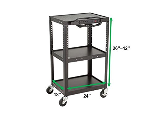 Norwood Commercial Furniture Adjustable Height Metal AV Cart with Electric Power Cord, Black