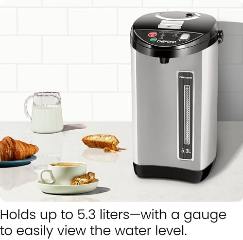 Chefman Electric Hot Water Pot Urn w/Auto & Manual Dispense Buttons, Safety Lock, Instant Heating for Coffee & Tea, Auto-Shutoff & Boil Dry Protection