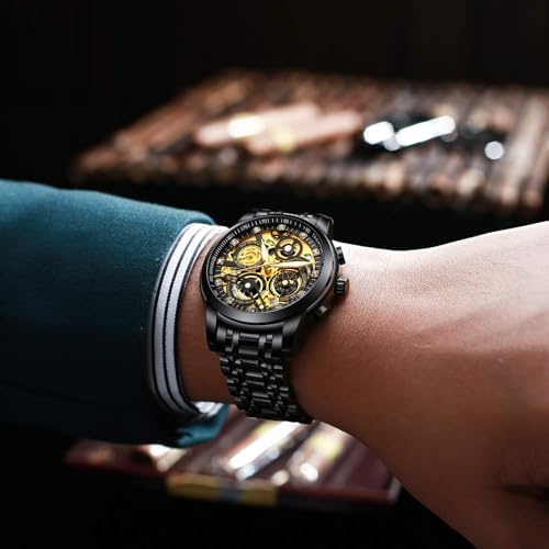 NEKTOM Watches for Men with Stainless Steel, Quartz Analog Watch with Date, Luxury Minimalist Dress Mens Watches, Chronograph Watch, 3ATM Waterproof