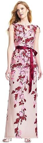 Adrianna Papell Cascading Floral Embroidered Long Column Gown
