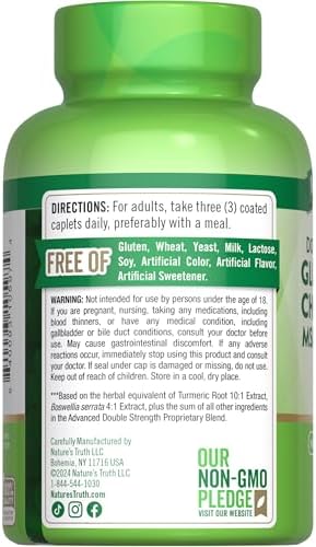 Nature's Truth Glucosamine Chondroitin MSM Complex | 90 Caplets | with Turmeric | Double Strength | Non-GMO & Gluten Free Supplement | with Turmeric