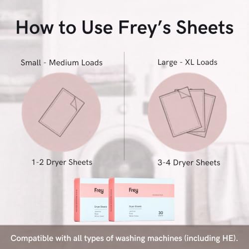 FREY Naturally Scented Dryer Sheets, 2-Pack, Jasmine Meadow