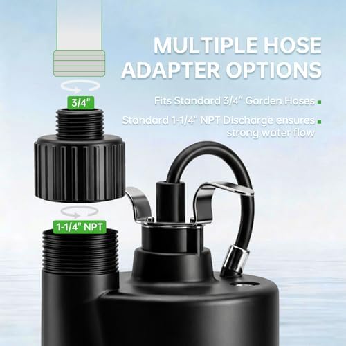 1/4 HP Submersible Sump Pump 1800 GPH Portable Utility Water Pump with 10ft Cord Thermoplastic Construction High Flow Drain Pump for Basement Garden