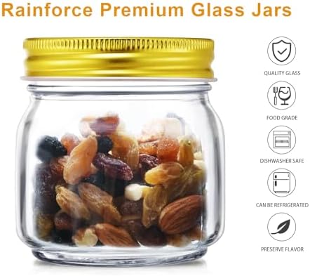 Rainforce Mason Jars 8 oz 30 Pack Small Glass Caning Jars with Silver Lids