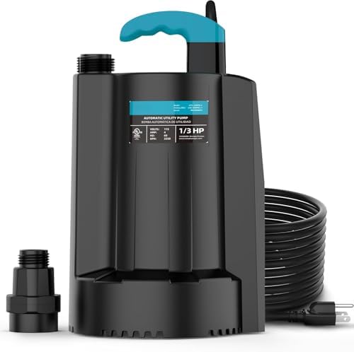 LEO 1/3 HP Automatic Sump Pump, 2250GPH Submersible Utility Pump, 10ft Cord | Water Pump with 3/4” Garden Hose Check Valve Adapter, Water Removal for Pool Draining Basement Hot Tubs Garden
