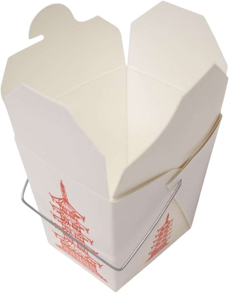15 Count 16 oz Pagoda Wire Handle Chinese Takeout Box Oyster Pails