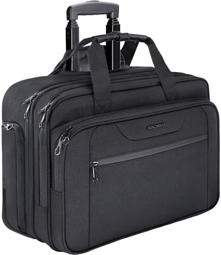 KROSER 17.3 Inch Rolling Laptop Computer Bag,Wheeled Briefcase，Roller case