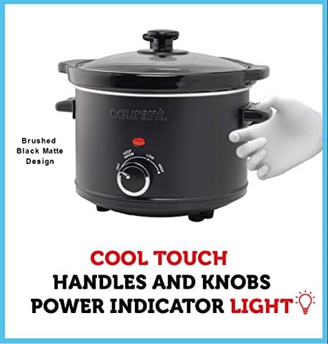 Courant Slow Cooker 5.5 Quart Crock, with Easy Cooking Options, Dishwasher Safe Pot and Glass Lid, Matte Black