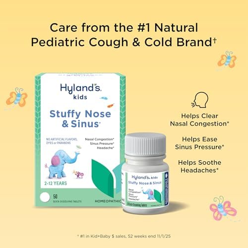 Hyland's Kids Stuffy Nose and Sinus Tablets, for Children Ages 2+, 50ct