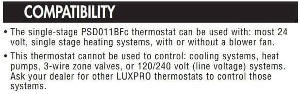 Lux Pro PSD010B Mechanical Non-Programmable Thermostat; 1 Heat Only; Without Fan; Batteries Included | Without Fan, Batteries Included