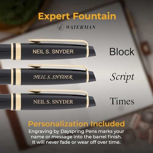 Waterman Expert Fountain Pen, Black Lacquer with 23k Gold Trim, Custom Engraved — Retirement, Board Recognition, or Executive Gift