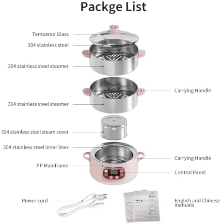 Bear Electric Multifunctional Food Steamer, One Touch Digital Steamer with Timer, Vegetable Steamer 2 Tiered Stackable Stainless Steel Baskets