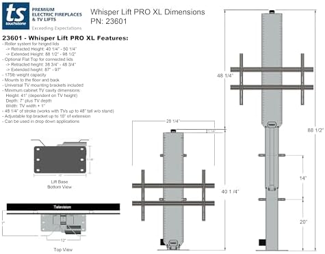 Touchstone Whisper Lift II Pro Smart Motorized TV Lift Mechanism - 36" Travel-Popup & Drop Down-5yr Warranty-Height Memory Feature, IR/RF, RS-232 Compatible-WiFi Connectivity-TVs Up to 65"/100 Lbs