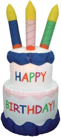 6 Foot Inflatable Happy Birthday Cake | LED Lights, Outdoor Indoor Holiday Decorations, Blow up Lighted Yard Decor, Giant Lawn Inflatable