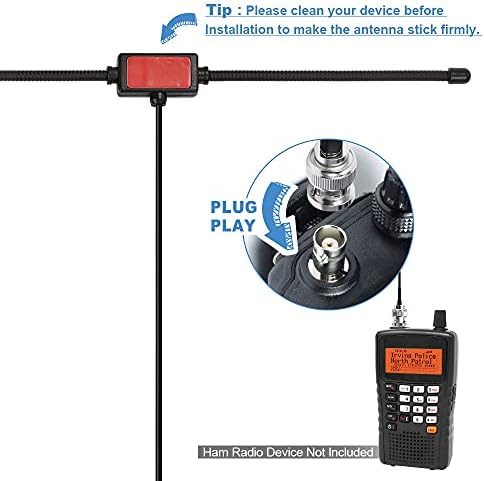 Bingfu Police Radio Scanner Dipole Antenna 20-1300MHz Adhesive Mount BNC Male， Vehicle Mobile Ham Amateur Antenna Compatible with Uniden Bearcat
