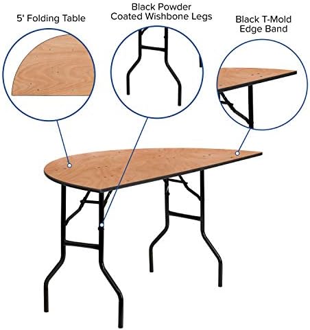 BizChair 5-Foot Half-Round Wood Folding Banquet Table