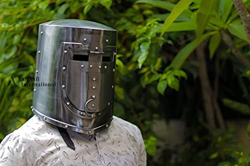 AnNafi® Visored Great Crusaders Helmet |German & European Closed Helm |Flat Top Plate Armor Helmets |18G Steel Armour Helmet for SCA LARP