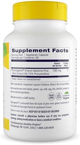 Healthy Origins Pycnogenol Pine Bark 100 mg, 60 Veggie Caps