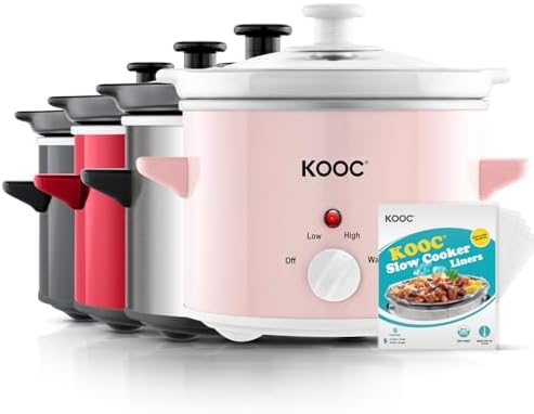 KOOC Small Slow Cooker, 2-Quart, Free Liners Included for Easy Clean-up, Upgraded Ceramic pot, Adjustable Temp, Nutrient Loss Reduction