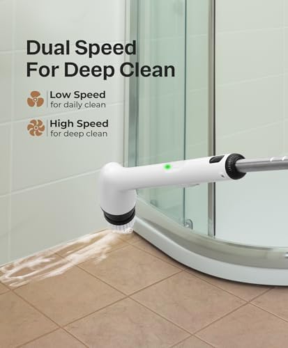 Electric Cleaning Brush, New Full-Body IPX7 Waterproof & 42inch Long Handle | Bathroom Cleaner Brush, Shower Scrubber, 2 Speed & 7 Heads Replacement
