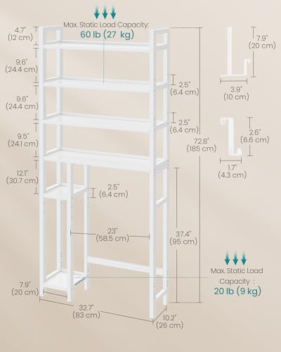 SONGMICS Bamboo Over The Toilet Storage Cabinet, Adjustable Inside Shelf
