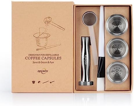 RECAPS Reusable Coffee Filter Capsules Compatible with Nespresso Original | Refillable Coffee Pods Permanent Coffee Filter Stainless Steel 120PCS