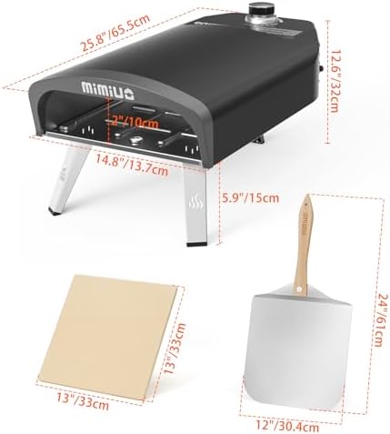 Mimiuo 12" Gas Pizza Oven Outdoor 33Lbs – 60S Bake, w/Stone, Peel & Cover