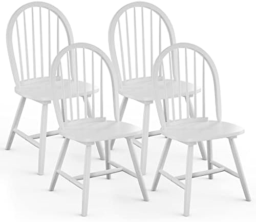GIANTEX Wood Dining Chairs Set of 4, Windsor Chairs with Solid Wood Legs, High Spindle Back, H-Shaped Crossbars