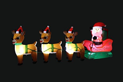 8 FT Lighted Christmas Inflatable Santa Claus on Sleigh with 3 Reindeer | Outdoor Indoor Holiday Decoration, Built-in LED Lights