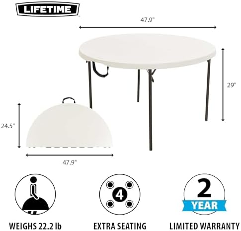 LIFETIME 80809 Round Fold in Half Table, Almond