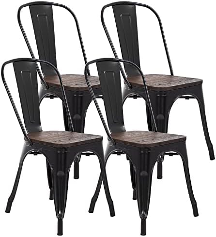 FDW | Metal Dining Chairs | Set of 4, Black | 330lbs Load | Stackable Tolix Side Chairs with Backrest | Non-Slip Feet | Indoor/Outdoor Use | Ideal for Kitchen & Restaurants