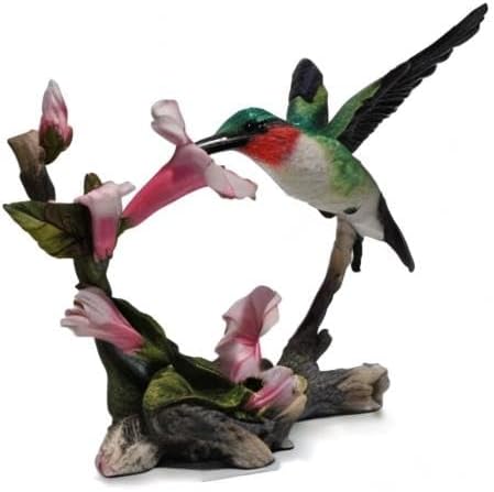 US 5.75 Inch Ruby Throated Hummingbird Statue Figurine, Pink and Green