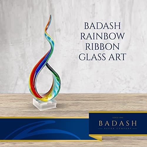 Badash Rainbow Murano-Style Art Glass Sculpture Centerpiece, 18 Inch | Murano-style art glass sculpture for tabletop decor, living rooms, offices, shelves, console tables and gifts