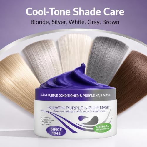 VITAMINS hair cosmetics Keratin Purple Hair Mask - Blue Hair Mask Deep Conditioner Treatment - Blonde Toner to Neutralize Brassiness in Brassy Blonde