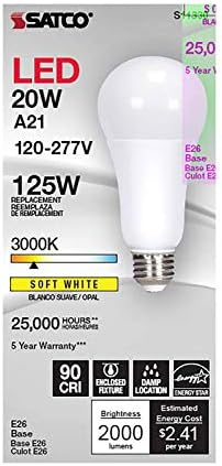 Satco S11332 LED A21 Lamp, 5000K, 220 deg. Beam Angle , White