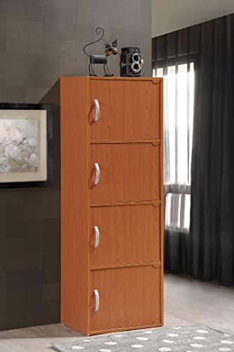 HODEDAH IMPORT 4-Shelf Bookcase Cabinet, Black