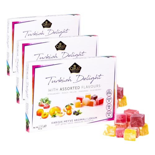 Cerez Pazari Turkish Delight Candy With Assorted Flavors 16 oz, Gourmet Snacks Gift Box