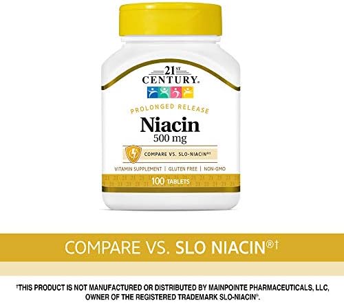21st Century Niacin 500mg Prolonged Release Tablets, Vitamin B3, 100ct | Vitamin B3 Niacin 500 mg, Energy Metabolism, Heart & Nervous System Support, Prolonged-Release Formula, Non-GMO, Gluten Free