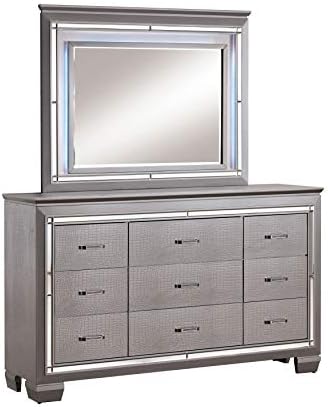 24/7 Shop at Home Riah Contemporary 9-Drawer 2-Piece Dresser and Mirror Set, Silver