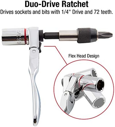 SUNEX TOOLS 9732 44Pc 1/4" Dr Mini Dual Flex Head RATCHET W Socket & Bit Set