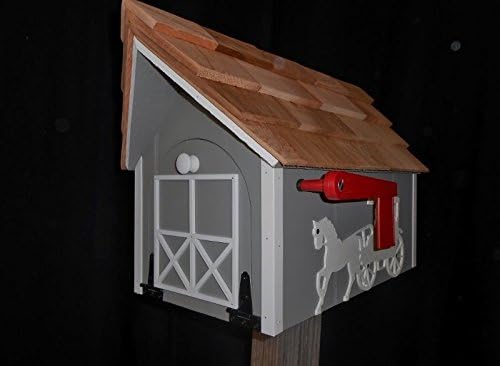 Amish Handmade Handcrafted Rural Mailbox w Flag Clay White Horse & Buggy