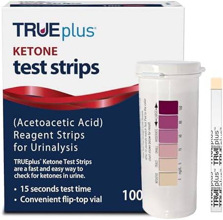 TRUEplus Ketone Test Strips, Urinalysis Test Sticks, 100 Count | Checks for Ketones in Urine, Fast and Easy Testing at Home