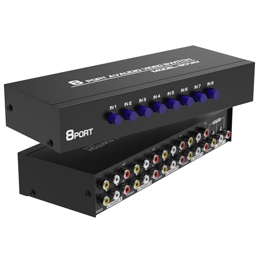 Fosmon 4-Way RCA Splitter AV Switcher 4 in 1 Out Audio Video Selector Box | 4 in 1 out female 4-way RCA composite AV switcher selector switch box with cable for HDTV STB DVD retro game consoles.