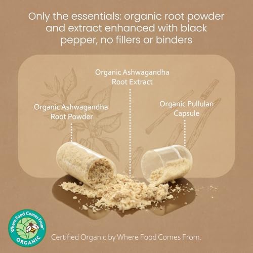 NaturaLife Labs Organic Ashwagandha 2100 mg per Serving – Full Spectrum Root Powder and Standardized Extract (Withanolides) – 100 Capsules – Vegan – Non-GMO, Gluten-Free