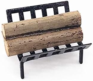 EatingBiting 1:12 Dollhouse Miniature Furniture Garden Lawn Fireplace Metal Firewood Rack Metal Rack with Firewood for Living Room Fireplace Model