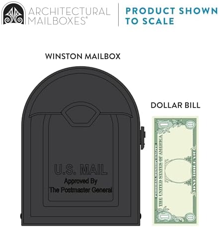 Architectural Mailboxes 8830B-10 Winston Nickel Flag Post Mount Mailbox, Medium, Black | Galvanized steel build for outside with weather-resistant build and rust-resistant powder-coat finish. USPS approved.