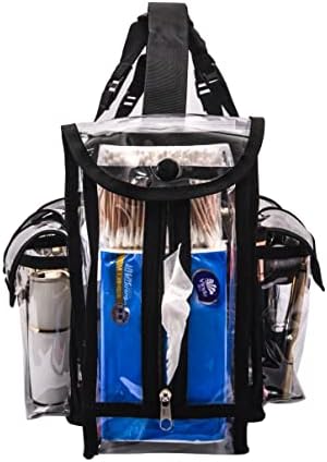 Professional Clear PVC Makeup Kits Organizer Make up Set Bag MUA Carry All Artist Transparent Vinyl Travel Cosmetic Bag with 6 External Pockets &