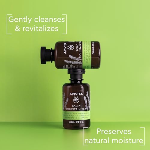 APIVITA Tonic Mountain Tea Shower Gel | Gently Cleanses, Revitalizes & Preserves Moisture with Mountain Tea, Propolis & Essential Oils