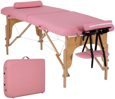 BestMassage | Portable Massage Table | 24" Wide, Black PU Leather | Lightweight, 2-Fold Massage Table with Height Adjustment, 450lbs Capacity, Carry Bag | For Massage, Facial, Tattoo, Home, Spa